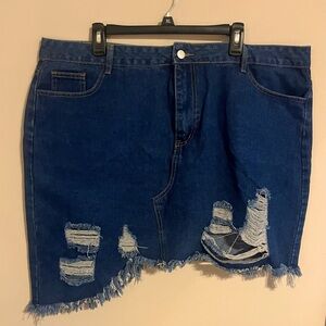 Shein Curve, 3xl, distressed asymmetrical denim mini skirt